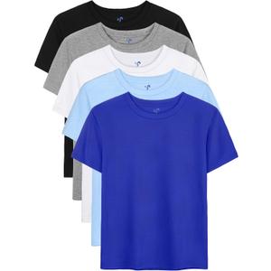 5 Pack Boys Shirts Short Sleeve Shirts for Boys Cotton T-Shirts Kids Toddler Tshirts Tees Clothes Summer Tops (7-8 Years, Black, Light Blue, Gray, Benzo Blue, White)
