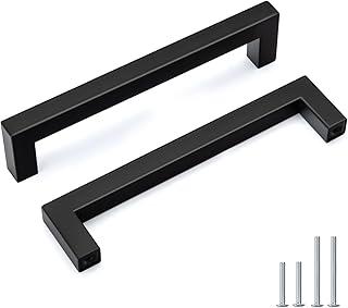 Goldenwarm 2 Pack Black Square Bar Cabinet Pull Drawer Handle Stainless Steel Modern Hardware for Kitchen and Bathroom Cabinets Cupboard,Center to Center 4in(102mm) Cabinet Handles