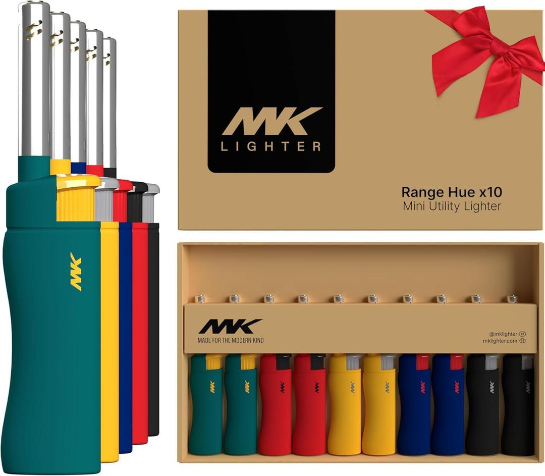 MK Lighter 10PCS Candle Lighters, Windproof Flame, Ideal as Lighters for Candle, BBQ Lighters, Camping, Outdoor, Butane Refillable, Multipurpose (3BL HUE -10PC)