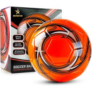 Western Star Soccer Ball Helix- Size 3 4 5 - Official Match Grade Soccer Balls - Attractive and Durable Design (Amber Orange)
