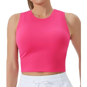 THE GYM PEOPLE Women's Workout Crop Tops Sleeveless Yoga Running Shirts Athletic Tank Top No Padding (Bright Pink)