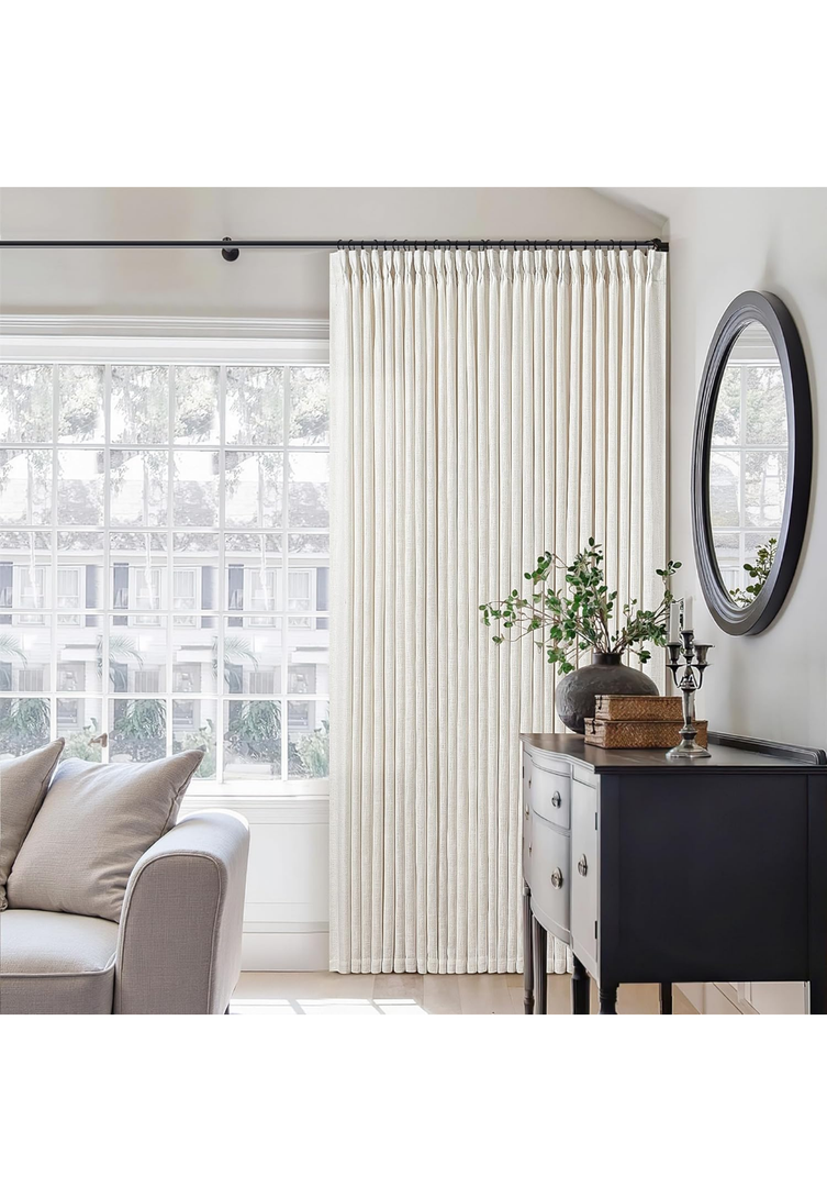 Memory Shape Trained Pinch Pleated Linen Curtains 100 Inches Long for Living Room Bedroom Custom Pleat with Hooks for Track Back Tab Light Filtering Window Curtain 100 Inch Drapes for Dining Room