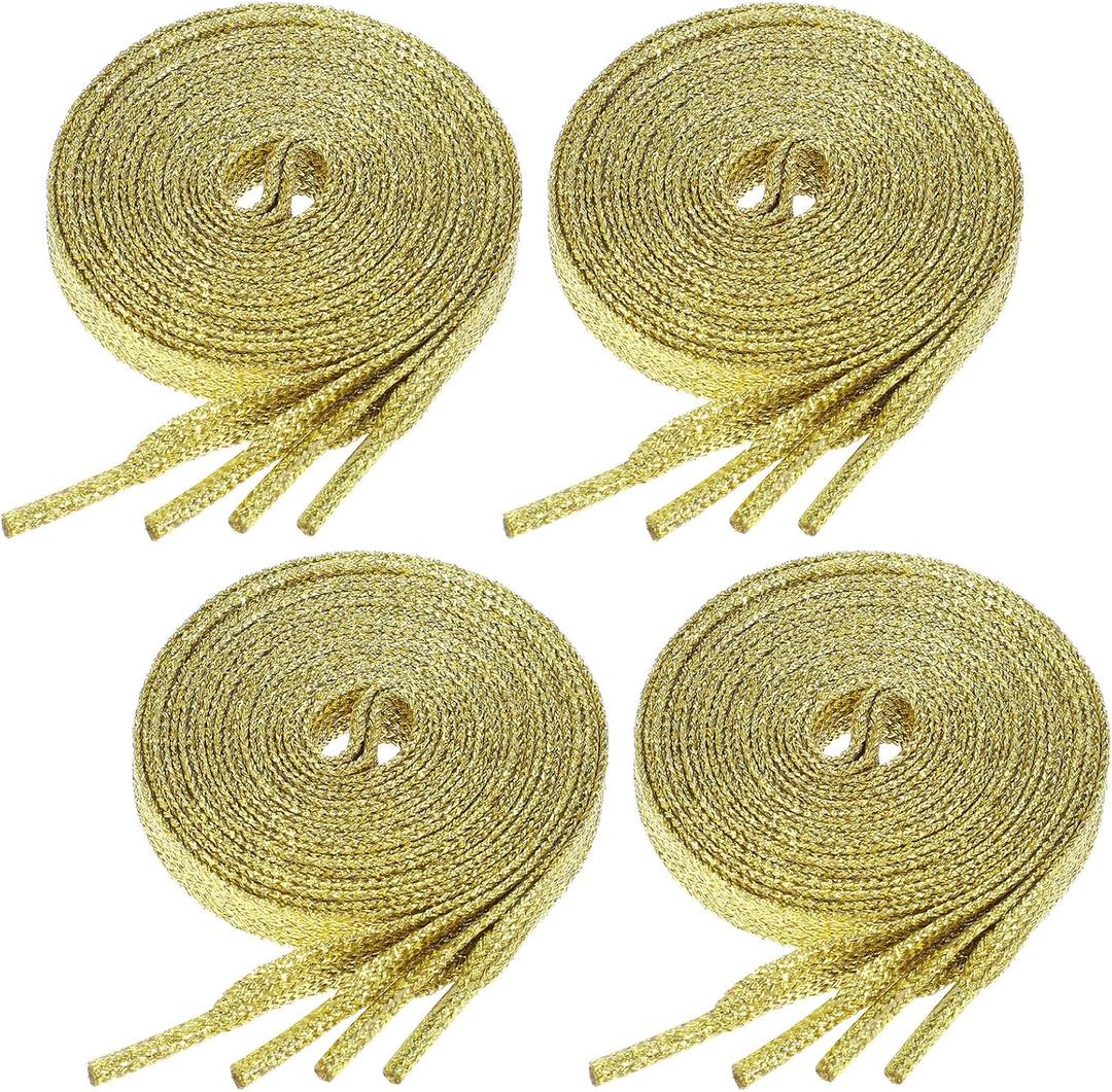 5 x 4 Pairs Glitter Gold Shoe Laces, Bling Sequin Shoelaces 8mm Wide 47 Inch Metallic Gold Shoelace Flat Shoe Strings for Sneakers Boots Sports