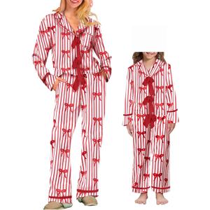 Argeousgor Mommy and Me Christmas Pajamas Set Silk Satin Pjs Matching Sets Mother and Daughter Xmas 2PC Jammies Sleepwear, Size Medium 