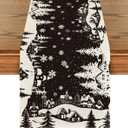 Artoid Mode Igloo Pine Snowflake Silhouette Christmas Table Runner, Black Seasonal Winter Kitchen Dining Table Decor for Home Party 13x108 Inch