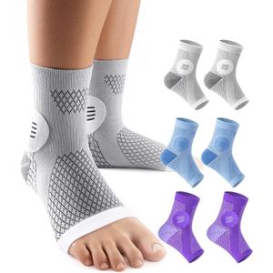3 Pairs Neuropathy Socks for Women & Men, [Ultra Breathable] Plantar Fasciitis Socks for Achilles Tendonitis Relief, [20-30 mmHg Compression] Ankle Socks for Arch Support (X-Large, Grey+Blue+Purple)