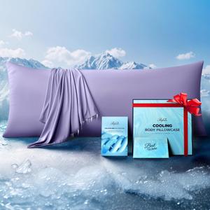 Ice Cooling Body Pillowcase for Hot Sleepers Stays Cool All Night, Silky Touch Long Body Pillow Cases with Invisible Zipper, Soft & Breathable Body Pillow Cover, Gift for Men Women - 20"x54", Purple