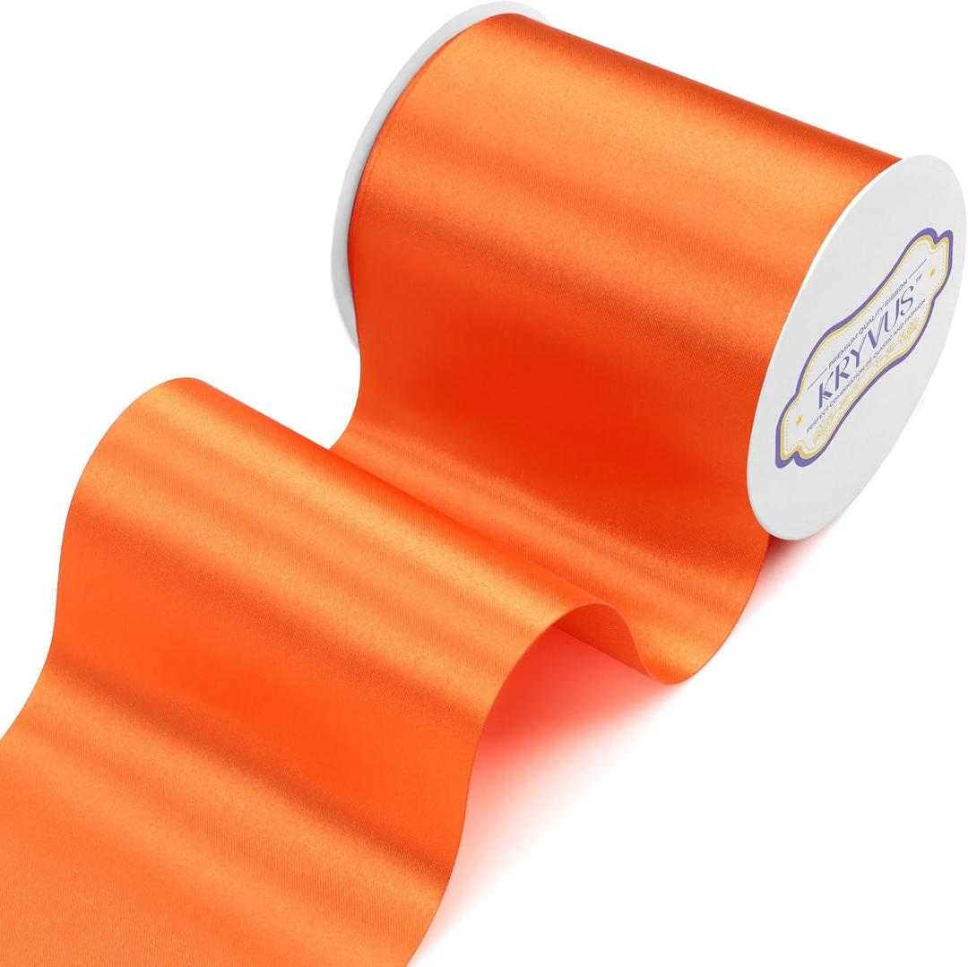 Orange Satin Ribbon, 4" x 22 Yards Wide Orange Ribbon, Solid Large Satin Ribbons for Cutting Ceremony, Grand Opening, Wedding Chair Sash, Car Decor, Gift Wrapping, Party Decoration