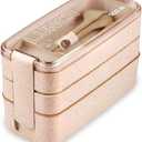Iteryn Bento Adults Lunch Box, Stackable Bento Box, 3-In-1 Compartment - Wheat Straw, Leakproof Bento Lunch Box Meal Prep Containers (Khaki)