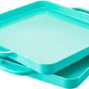 Square Serving Trays with Handles Melamine Turquoise 12.5x12.5 Inch Spill Proof Kitchen Eating Trays Set of 2 for Cafeteria Cafe Food Appeizer Dessert Snack Dinner Lunch Breakfast,TR13-02