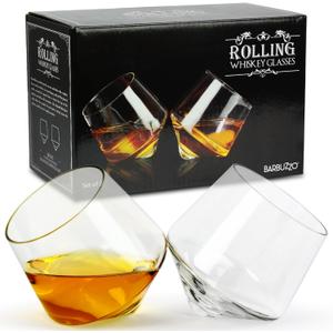 Barbuzzo Rolling Whiskey Glasses (Set of 2)  Hand-Blown Stemless Whiskey Glasses That Roll for Better Aeration  Perfect for a Variety of Spirits, Malts, Highballs and Cocktails  Holds 6.3 Ounces