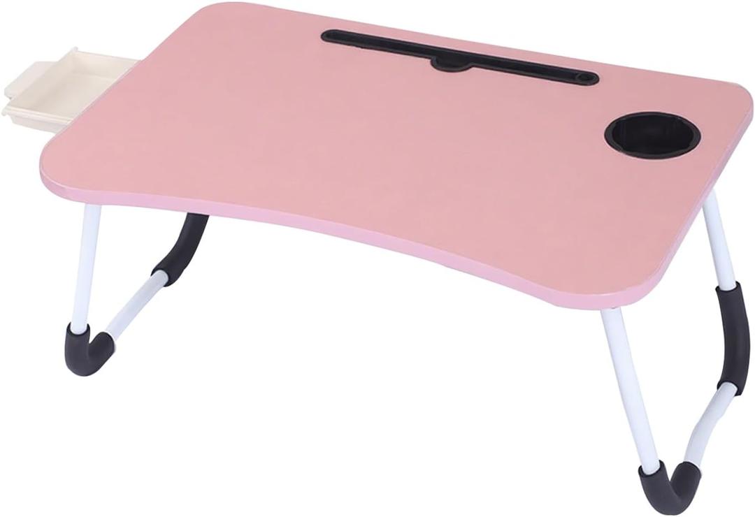 Garstc Foldable Lap Desk, Portable Bed Desk with Cup Holder, Tablet Slot & Storage Drawer, Portable Laptop Tray for Bed & Sofa, 24.5*18, Multifunctional Bed Table for Laptop, Writing, Reading