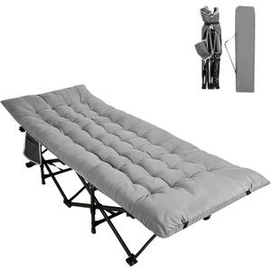 Northroad Camping Cot with Thick Mattress,Quick Set-Up Sleeping Cots Bed with Side Pocket for Outdoor Camping, Office Nap, Home Garden, Beach, Travel, Grey