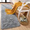 Runner Rug for Bedroom, 2x6 Soft Shag Fluffy Area Rugs for Girls Boy's Room, Plush Shaggy Carpet with Non-Slip Bottom for Living Room Dorm, Grey
