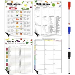 Xuhal 4 Pcs Magnet Prediabetic Grocery Lists Chart 8.3 x 11 Prediabetic Meal Planner Magnetic Grocery Food Journal Log Blood Glucose Values Record Sheet with 3 Dry Erase Pens VS Xuhal 4 Pcs Magnet Diabetic Food List and Meal Planner 8.3 x 11 Diabetes