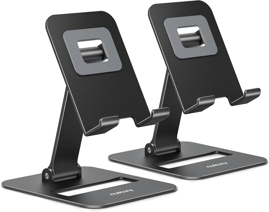 Nulaxy 2 Pack Dual Folding Cell Phone Stand, Fully Adjustable Phone Holder for Desk, Compatible with Phone 16 15 14 13 12 11, Nintendo Switch, All Phones, Black