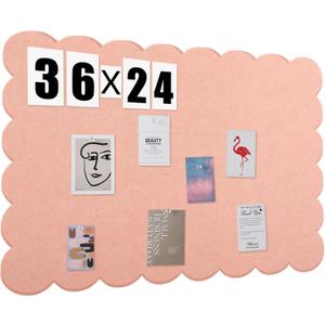 Mooliwe Scalloped Felt Bulletin Board 36 x 24 Inches Foldable Light Pink Pin Cork Board Alternative for Wall, 3' x 2' Trifold Picture Vision Self Adhesive Bulletin Decorative