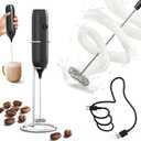 CIRCLE JOY Powerful Milk Frother Handheld with Stand Rechargeable Milk Foamer Electric Mini Drink Mixer for Coffee, Cappuccino, Lattes, Frappe, Matcha and Hot Chocolate, Black