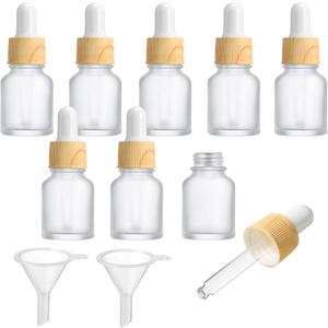 Patelai 8 Pieces Frosted Glass Dropper Bottles Essential Oil Bottles with Eye Dropper and Bamboo Lids Perfume Sample Essence Liquid Cosmetic Containers and 2 Pieces Funnel(5 ml/ 0.2 oz)