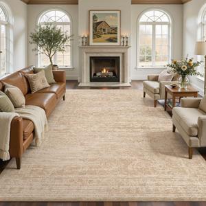 Nakagishi Neutral 10x14 Area Rug for Living Room Washable, Beige/Dark Brown