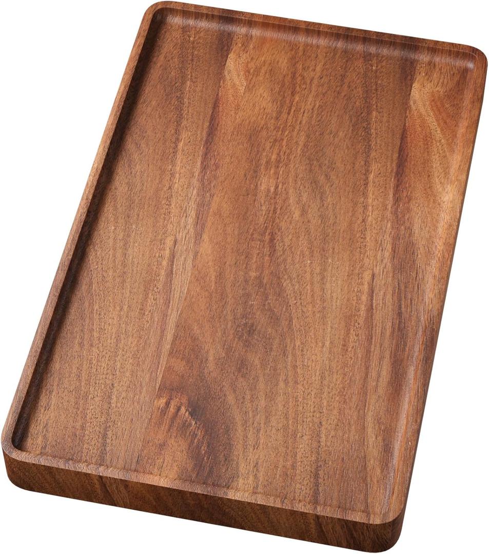 VERTORGAN Acacia Wood Serving Tray,15.8x9.8 Inch Decorative Trays Platter for Coffee Table,Living Room,Bar,Party,Mini Charcuterie Boards Cheese Board,Home Decor