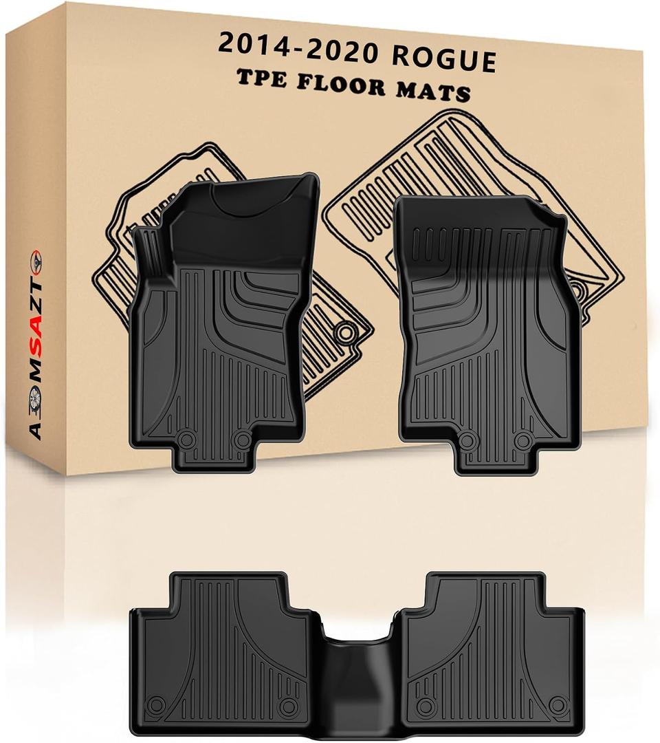 AOMSAZTO Car Floor Mats Custom Fit for 2020 2019 2018 2017 2016 2015 2014 Nissan Rogue(Not for Rogue Sport),All-Weather Floor Mat Liners Front & Rear Row Full Set Liner Non-Slip TPE Odourless, Black