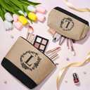 Personalized Gifts for Women Tote Bag, Initial Jute Tote Bag & Makeup Bags Monogrammed Beach Bag w/ Zipper, Mothers Day Birthday Gifts for Women Her Friends Mom Daughter Sister Grandma Teacher Nurse
