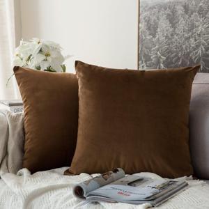 MIULEE Pack of 2, Velvet Soft Solid Decorative Square Throw Pillow Covers Set Cushion Case for Sofa Bedroom Car 18 x 18 Inch 45 x 45 Cm (18" x 18" (Pack of 2), Chocolate)