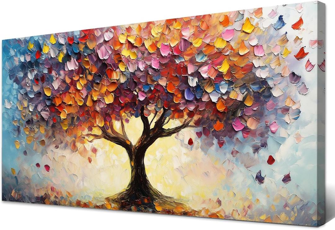 Colorful Tree of Life Wall Art Abstract Nature Tree Landscape Canvas Prints Picture for Living Room Bedroom Fall Home Decor, Watercolor Blossom Flowers Scenery Poster Artwork Decorations 20x40 (TFL)