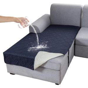 Genina 100% Waterproof Sectional Couch Covers for L Shaped Chaise Lounge Left, Anti-Slip Sectional Cover Furniture Protector Couch Cover for Dogs Pets, 1 Piece (Navy Blue, Left Chaise Cover)