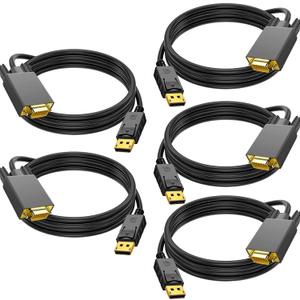 5 Pack DisplayPort to VGA Cable 6FT, Display Port DP to VGA Adapter, 1080P@60Hz Video Cord from Laptop/Computer (DP) to Monitor/Projector (VGA), (Not Bidirectional, Not for HDMI or USB)
