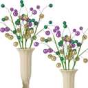 Watayo 8 Pack 15" Large Mardi Gras Ball Centerpiece Stems, Mardi Gras Artificial Glitter Berry Stems Ornaments, Shiny Purple Gold Green Berry Branches Twigs Picks Sprays for Carnival Party Home Decor