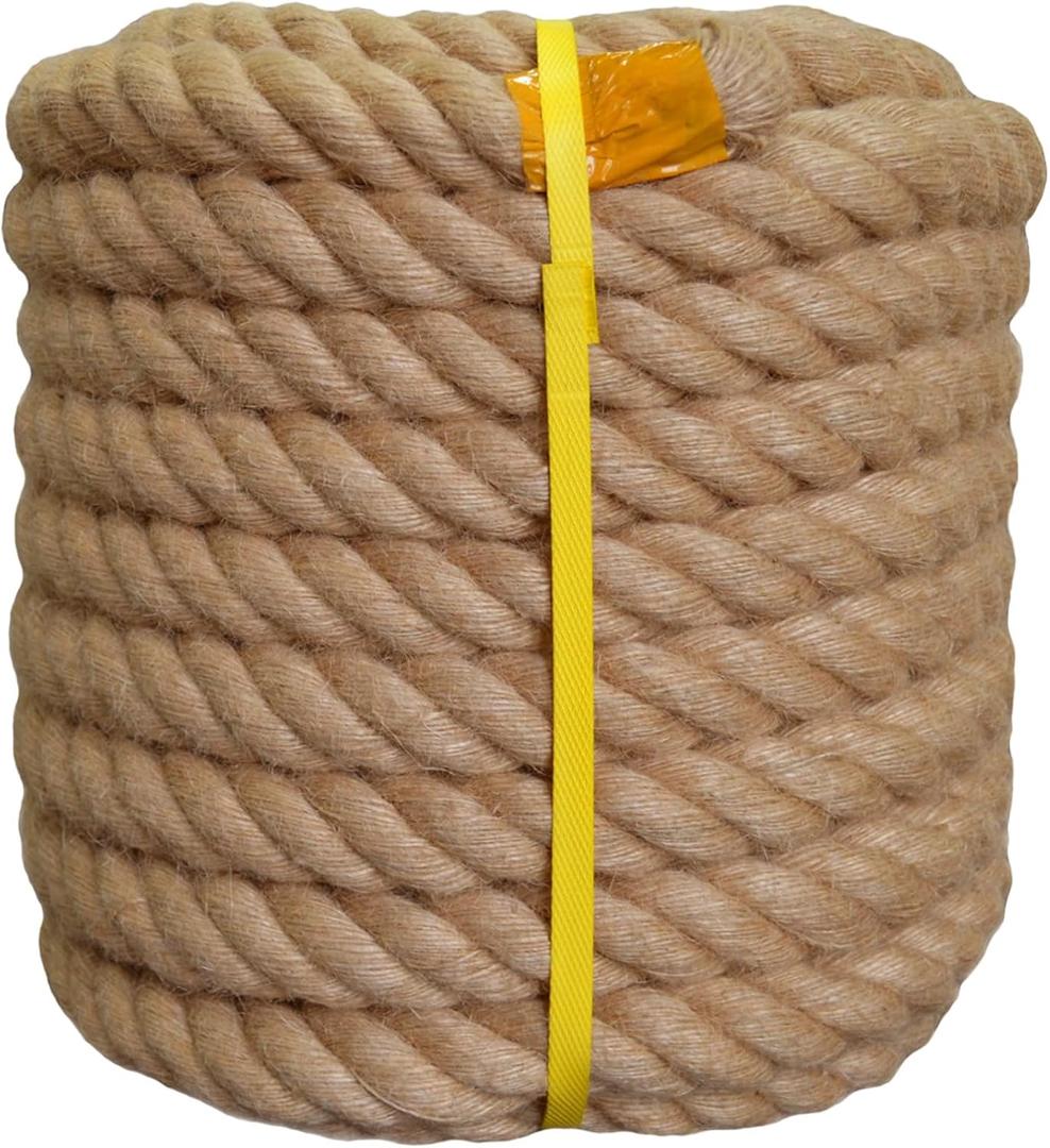 Natural Jute Hemp Rope (1.5 Inch x 150 Feet) Heavy Duty Manila Rope for Docks, Nautical, Railings, Landscaping, Home Decorating