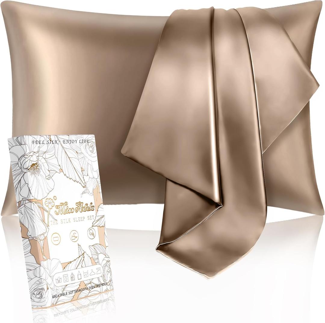 Miss Adola 2 Pack Mulberry Silk Pillow Case for Hair and Skin 19 Momme Standard 26"x20" Taupe Brown Silk Pillowcase Soft Smooth Silk Pillowcase Sleeping for Moms, Women