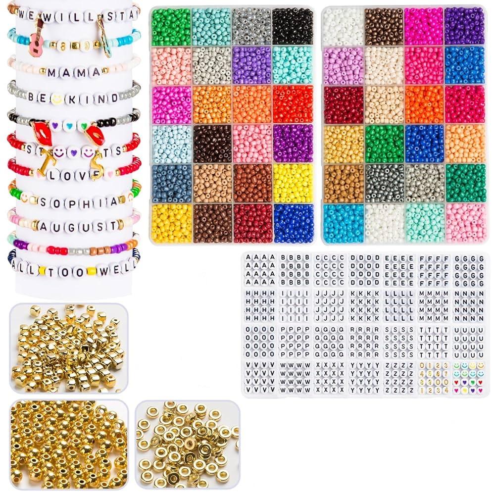Bracelet Kit - 3 Boxes, 48 Colors, 10000+ Glass Seed Beads, Letter Beads