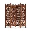 Lightnpro 4 Panel Blossom Wooden Room Divider 72" x 72" Hand-Carved Folding Privacy Screen, Pre-Assembled Decorative Partition for Living Room, Bedroom, Office Boho & Farmhouse Home Décor