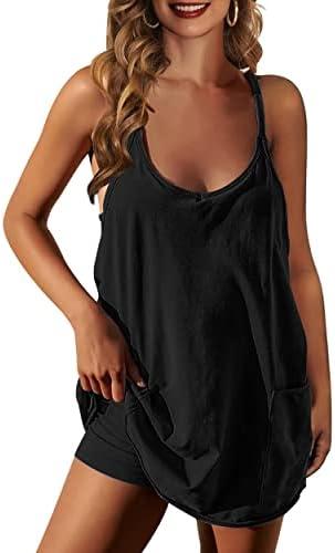 NATRAKI Athletic Dress for Women Hot Shot Mini Dress Onesie Oversized Romper Pockets Built-in Shorts Summer, Extra Large 