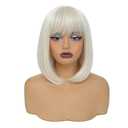 Bob Platinum Blonde Wig for Women Short Straight Blonde Wigs with Bangs Natural Fashion Synthetic Wigs for Daily Cosplay Colorful Costume Wig Use 12 Inch