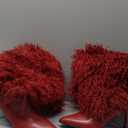 Fur Knee High Boots for Women Pointed Toe Stiletto Heel Fold Over Tall Boots Fashion Wide Calf Long Booties (9.5, Red)