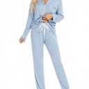 Leikar Button Down Pajamas for Women Soft Viscose Sleepwear Long Sleeve Pjs Set Maternity Nursing Postpartum Loungewear Light Blue Small