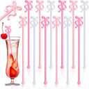 2Pack 12 Pcs Coquette Bow Drink Stirrers Acrylic White Pink Cocktail Stick Bow Stirrer Swizzle Sticks Stirrer for Coquette Party Bachelorette Party Supplies for Girls Bridal Wedding Decorations