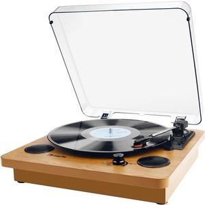 Popsky 3-Speed Turntable Bluetooth Record Player with Speaker, Portable LP Player, Vinyl-to-MP3 Recording, 3.5mm AUX & RCA & Headphone Jack