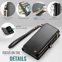 Defencase Compatible with iPhone 14 Plus Case Wallet with RFID Blocking Card Holder for Women Men, Soft PU Leather Magnetic Snap Flip Zipper Strap Wallet Phone Case Fit for iPhone 14 Plus 6.7", Black