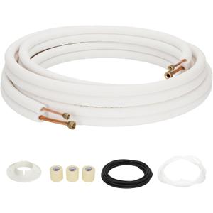 25FT Mini Split Line Set,Coil Line Set HVAC Refrigerant with Nuts(1/4+3/8).Includes - 3/8" & 1/4" OD Copper Tubing, 3/8" Thick Insulation, Flared Nuts - for DIY Mini Split AC/Heat Pump Installation