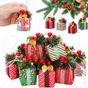Panelee 12 Pcs Christmas Tree Gift Boxes Ornaments Mini Ornaments Red and Green Xmas Wrapped Packages with Bell Red Berries Needle for Xmas Tree Home Mantel Decor Party Supplies