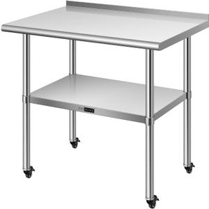VIVOHOME 24 x 36 Inch Stainless Steel Work Table with Backsplash, Prep Commercial Table with Wheels for Restaurant, Hotel, Home and Warehouse