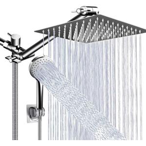 10" Shower Head, High Pressure Angle Adjustable Shower Head with Handheld Spray Combo, Five Mode Handheld Shower Head Bathroom, Silver