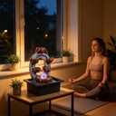 Desktop Water Fountain Indoor:6 Tier Cascading Waterfall with Spinning Orb & Chasing LED Lights, Small Zen Stone Fountain for Office Desk Bedroom Nightstand Relaxation, 13 Inch Tabletop Decor