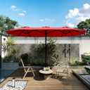 Kingdura 15ft Large Patio Umbrella with Base Included, Double-Sided Rectangle Outdoor Table Umbrella with 12 Reinforced Ribs, Crank Lift for Market Pool Deck Backyard, Red