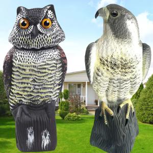 15" Owl & Hawk Decoys to Scare Birds Away, Hawk Decoy, Owl & Hawk Decoy, Fake Owl and Decoys to Scare Birds Away-2 Pack Wind-Driven BirdRepellent for Farms,Gardens -50% Larger Size
